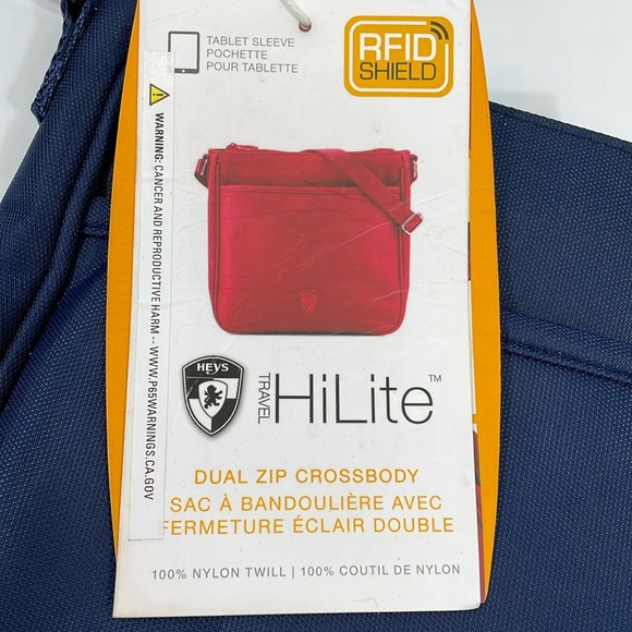 Heys Travel HiLite Crossbody Bag Navy RFID Shield Tablet Sleeve NWT - Picture 3 of 13